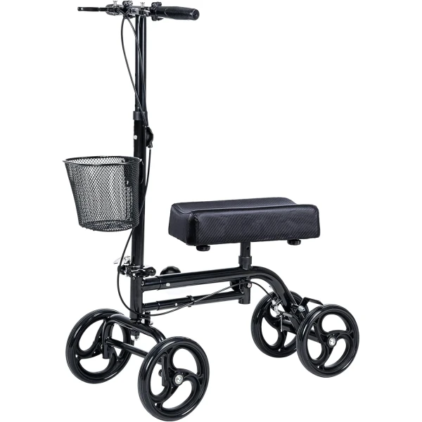 WINLOVE Black Steerable Knee Walker Roller Scooter with Basket Dual Braking System for Angle and Injured Foot Broken Economy Mobility