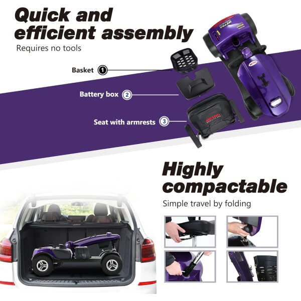 Mobility Scooter Elderly Scooter Folding Scooter 4 Wheel Scooter (MAX Plus Purple)