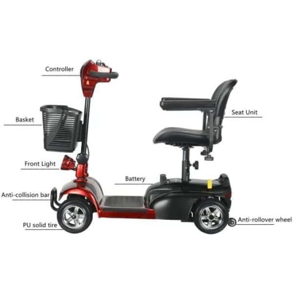 Mobility Scooter – Powered Mobility Scooters for Seniors – All Terrain Motorized Scooter for Adults – 4 Wheel Electric Wheelchair – Folding Electric Scooter with Seat – Removable Battery