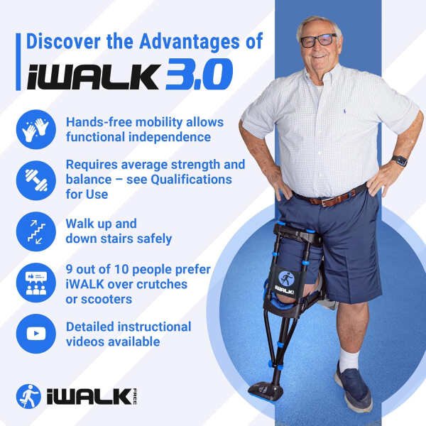 iWalk Hands Free Crutch – Pain Free Knee Crutch – Alternative To Crutches And Knee Scooters For Below The Knee Non-Weight Bearing Injuries Only – Review All Qualifications For Use Before You Buy