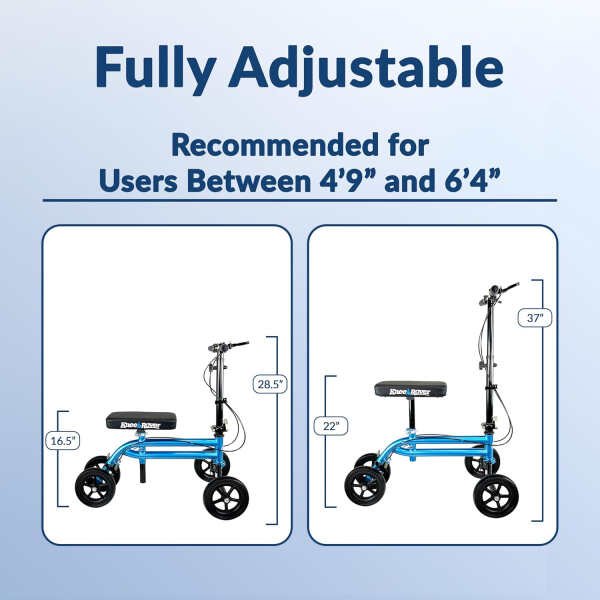 KneeRover Economy Knee Scooter Steerable Knee Walker for Adults for Foot Surgery, Broken Ankle, Foot Injuries – Foldable Knee Rover Scooter for Broken Foot Injured Leg Crutch with Dual Brakes (Blue)