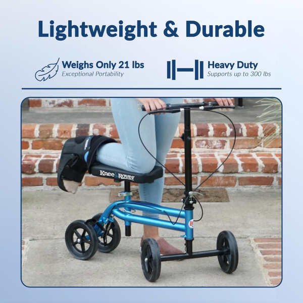 KneeRover Economy Knee Scooter Steerable Knee Walker for Adults for Foot Surgery, Broken Ankle, Foot Injuries – Foldable Knee Rover Scooter for Broken Foot Injured Leg Crutch with Dual Brakes (Blue)