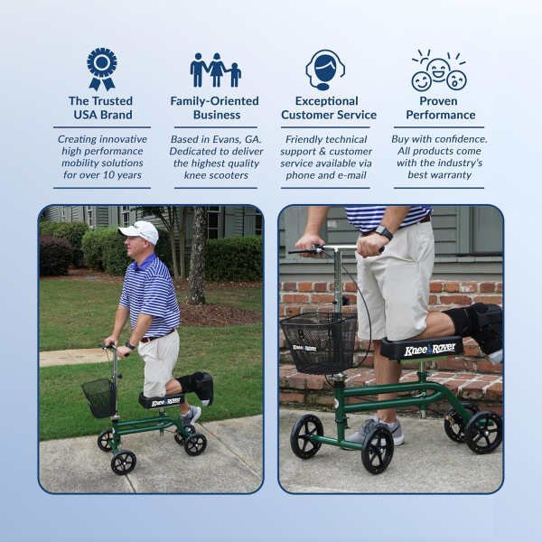 KneeRover Steerable Knee Scooter Knee Walker for Adults for Foot Surgery, Broken Ankle, Foot Injuries – Foldable Knee Rover Scooter for Broken Foot Injured Leg Crutch Alternative with Basket Green