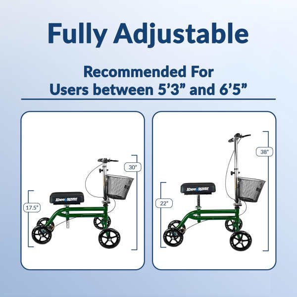 KneeRover Steerable Knee Scooter Knee Walker for Adults for Foot Surgery, Broken Ankle, Foot Injuries – Foldable Knee Rover Scooter for Broken Foot Injured Leg Crutch Alternative with Basket Green