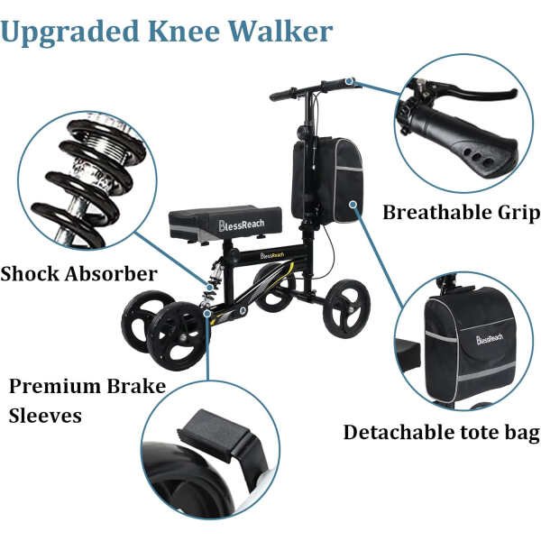 Economy Knee Scooter, Steerable Knee Walker, Foldable Knee Scooters for Foot Injuries Adult Best Crutches Alternative Black