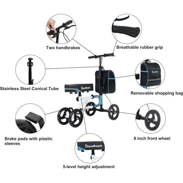 Economy Knee Scooter Steerable Knee Walker for Foot Injuries Compact Crutch Alternative with Dual BRAKING SYSTEM