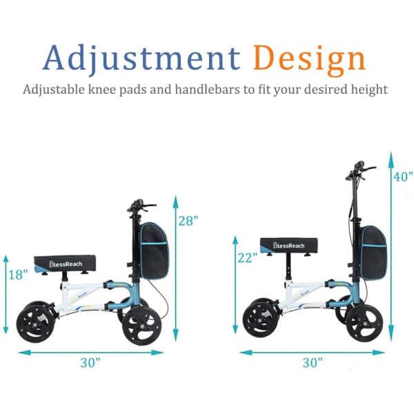 Economy Knee Scooter Steerable Knee Walker for Foot Injuries Compact Crutch Alternative with Dual BRAKING SYSTEM