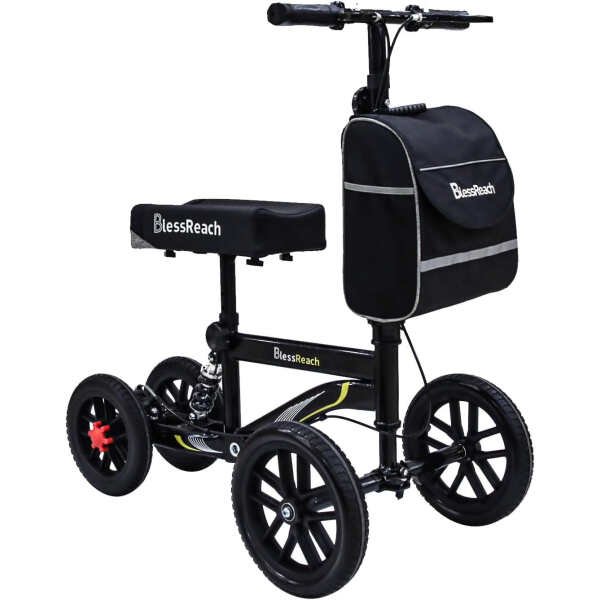 All Terrain Steerable Knee Scooter Crutch AlternativeDeluxe Medical Scooter Double Handbrake,for Adults Injured Ankle & Foot Recovery Scooter in Black