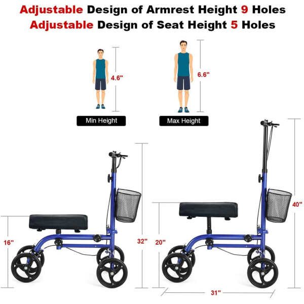 Knee ScooterSteerable Knee Walker Economical Knee Scooters for Foot Injuries Best Crutches Alternative (Blue 1)