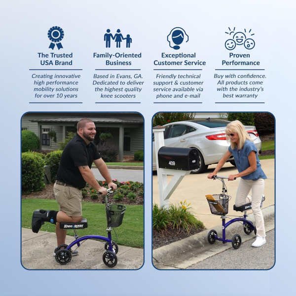 KneeRover Deluxe KneeCycle Steerable Knee Walker Knee Scooter for Adults for Foot Surgery, Broken Ankle, Foot Injuries – Foldable Knee Rover Scooter for Broken Foot Injured Leg Crutch Alternative Blue