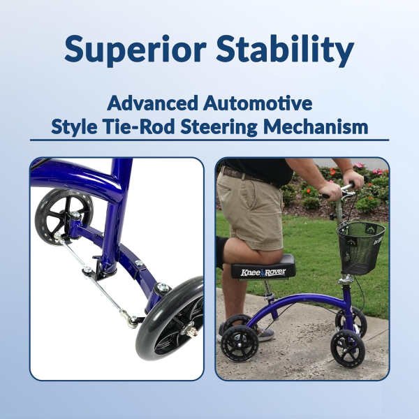 KneeRover Deluxe KneeCycle Steerable Knee Walker Knee Scooter for Adults for Foot Surgery, Broken Ankle, Foot Injuries – Foldable Knee Rover Scooter for Broken Foot Injured Leg Crutch Alternative Blue