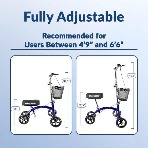 KneeRover Deluxe KneeCycle Steerable Knee Walker Knee Scooter for Adults for Foot Surgery, Broken Ankle, Foot Injuries – Foldable Knee Rover Scooter for Broken Foot Injured Leg Crutch Alternative Blue