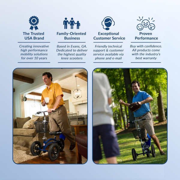 KneeRover Original Steerable All Terrain Knee Scooter for Adults for Foot Surgery Heavy Duty Knee Walker for Broken Ankle Foot Injuries – Leg Recovery Scooter Best Knee Crutch Alternative (Blue)