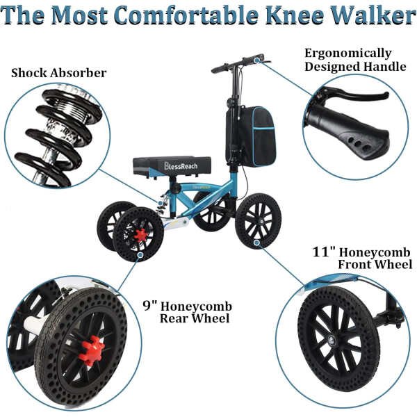 Knee Scooter, All Terrain Foldable Knee Scooter Walker, Disc Brake Knee Walker for Foot Injuries Compact Crutches Alternative