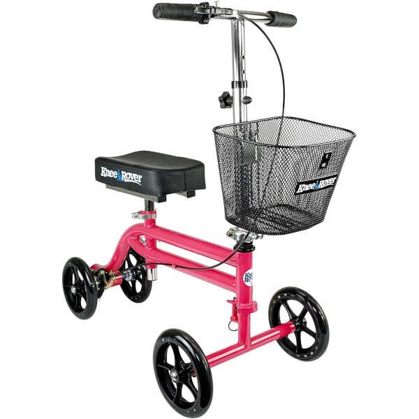 KneeRover Steerable Knee Scooter Knee Walker for Adults for Foot Surgery, Broken Ankle, Foot Injuries – Foldable Knee Rover Scooter for Broken Foot Injured Leg Crutch Alternative with Basket Hot Pink