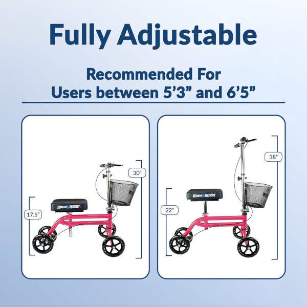 KneeRover Steerable Knee Scooter Knee Walker for Adults for Foot Surgery, Broken Ankle, Foot Injuries – Foldable Knee Rover Scooter for Broken Foot Injured Leg Crutch Alternative with Basket Hot Pink