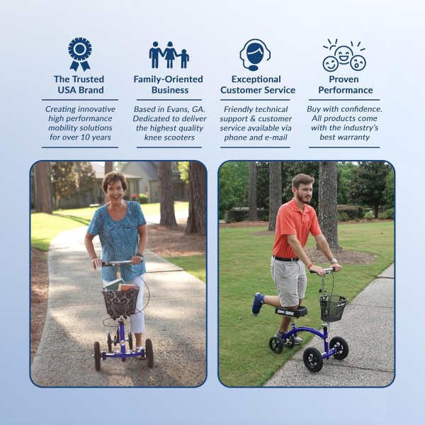 KneeRover Hybrid All Terrain Knee Scooter for Adults for Foot Surgery Heavy Duty Knee Walker for Broken Ankle Foot Injuries – Leg Recovery Scooter Best Knee Crutch Alternative (Blue)