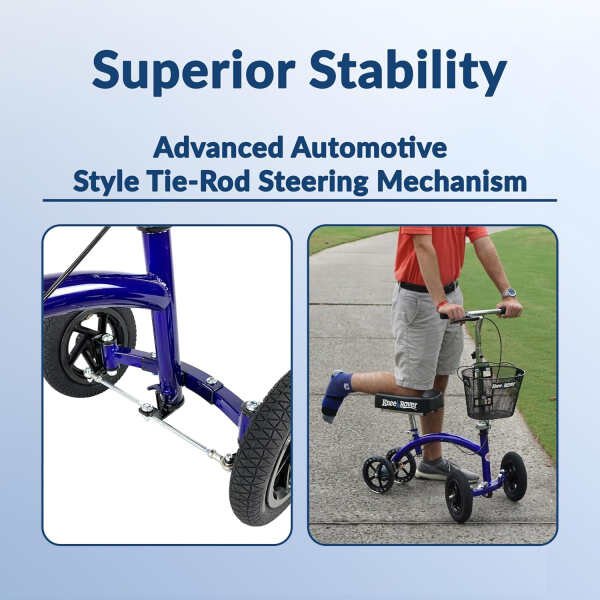 KneeRover Hybrid All Terrain Knee Scooter for Adults for Foot Surgery Heavy Duty Knee Walker for Broken Ankle Foot Injuries – Leg Recovery Scooter Best Knee Crutch Alternative (Blue)