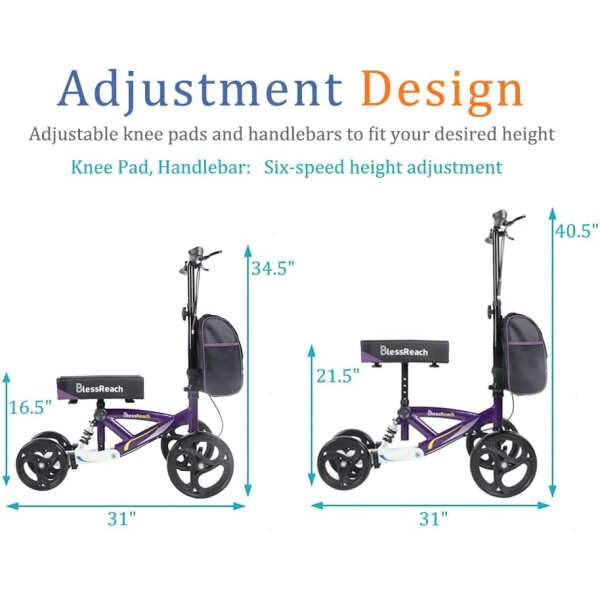 Steerable Knee Walker Deluxe Medical Scooter for Foot Injuries Compact Crutches, with Dual Rear on-Wheel Brake and Shock Absorption Under The Knee pad