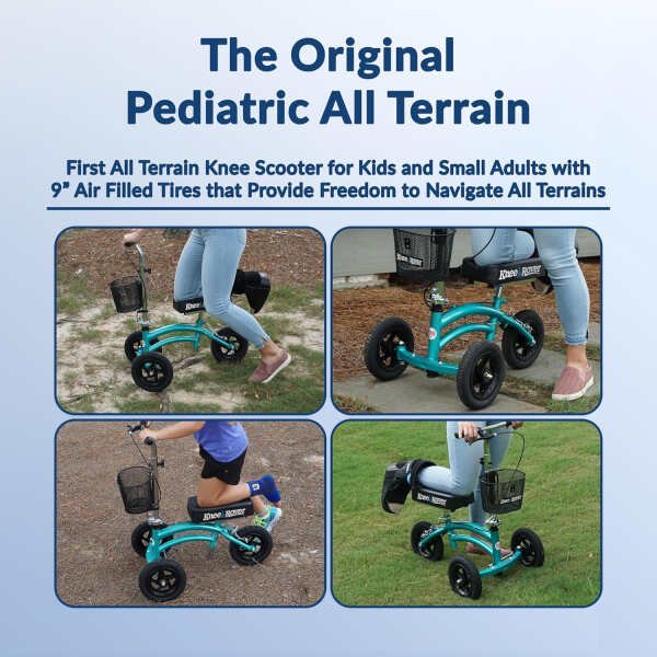 KneeRover Jr All Terrain Knee Scooter for Kids and Small Adults for Foot Surgery Heavy Duty Knee Walker for Broken Ankle Foot Injuries Recovery – Leg Scooter Knee Crutch Alternative (Coastal Teal)