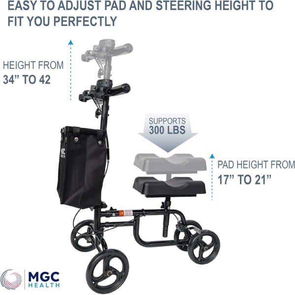 300 lbs Weight Capacity Knee Walker Steerable, Leg Scooter for Broken Foot, Dual Breaks Knee Scooter for Adults for Foot Surgery, Easy to Assemble Walker