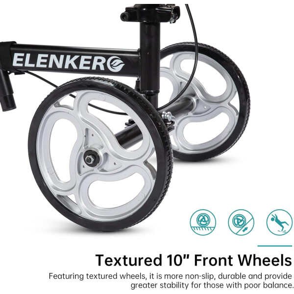 ELENKER Steerable Knee Walker with 10″ Front Wheels Deluxe Medical Scooter for Foot Injuries Compact Crutches Alternative Black