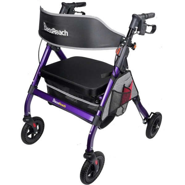 Heavy Duty Rollator Walker – Aluminum Rolling Walker for Seniors and Adults with Large Seat, Support Up 450 lbs (Purple)