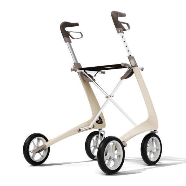 byACRE Carbon Ultralight Rollator Walker with Organizer Bag, Compact Track, 16″ x 22″ Seat (W x H), Oyster White