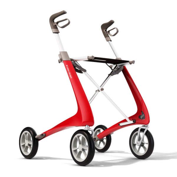 ByACRE Carbon Ultralight Rollator Walker with Organizer Bag, Compact Track, 16″ x 22″ Seat (W x H), Red