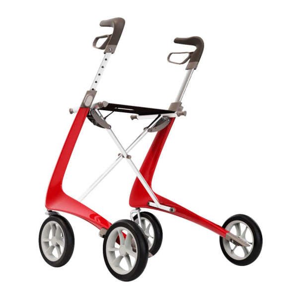 ByACRE Carbon Ultralight Rollator Walker with Organizer Bag, Compact Track, 16″ x 22″ Seat (W x H), Red