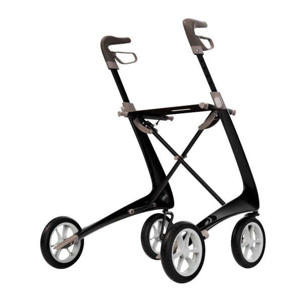 byACRE Carbon Ultralight Rollator Walker with Organizer Bag, Regular Track, 16.5″ x 24″ Seat (W x H), Black