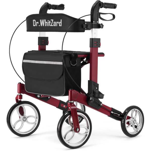 Red Walkers for Seniors with Seat Foldable Heavy Duty Walker Lightweight Rollator Walker with Seat 400 lbs Aluminum 4 Wheel Rolling Walker with Seat and Brakes Adjustable Handles, Backrest