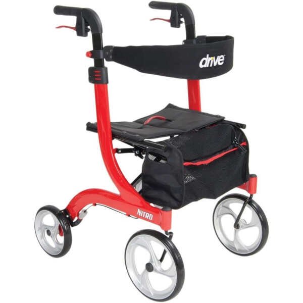 Drive Medical RTL10266 Nitro Euro-Style 4-Wheel Rollator Walker With Seat, Red