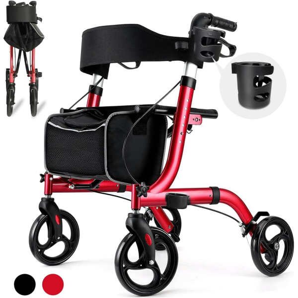 HSA/FSA Eligible Rollator Walker with Seat, Rolling Walkers for Seniors with Cup Holder, Foldable Lightweight Rolling Walker with Seat & Brakes, Folding Adult Walker with Seat & Wheel by OOSOFITT