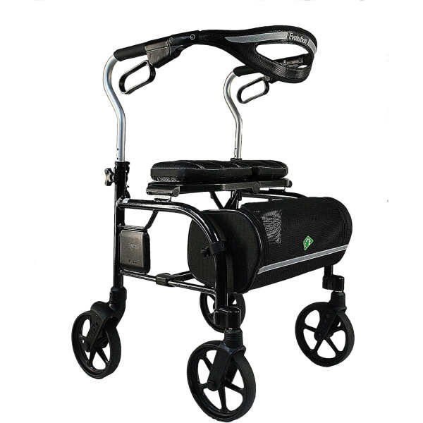 Evolution Trillium Lightweight Walker Rollator with Seat, Wheels, Brakes for Indoor, Outdoor Mobility, Tall Black