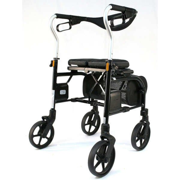 Evolution Trillium Lightweight Walker Rollator with Seat, Wheels, Brakes for Indoor, Outdoor Mobility, Tall Black