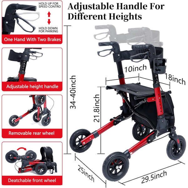 Rollator Walker for Seniors and Adults, All Terrain Walker with seat, Lightweight Foldable Aluminum Rolling Walkers.