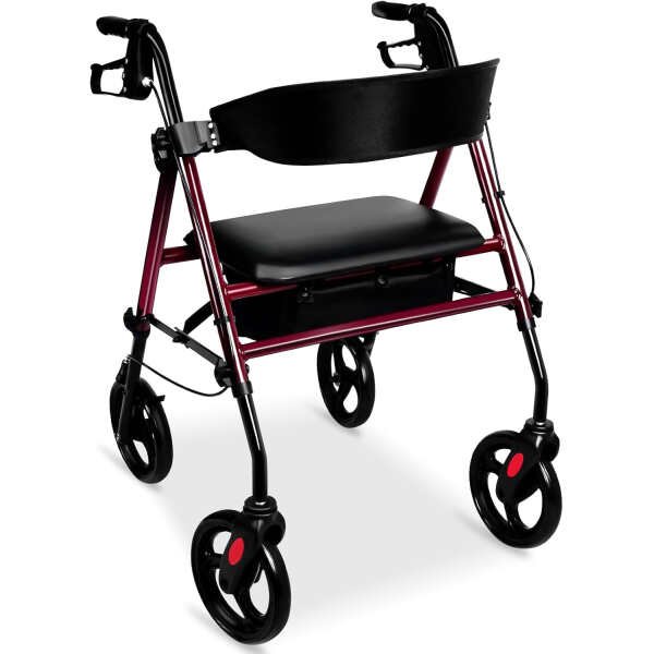 Rollator Walker with Seat, Steel Rolling Walker with 8-inch Wheels Supports up to 300 lbs, Medical Walker