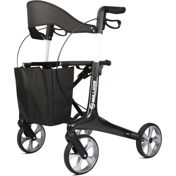 Carbon Walkers for Seniors,13lbs Lightweight Foldable Rollator,330lbs Weight Capacity Ultralight All Terrain Silent Wheels Rolling Walker with Seat and Backrest for Adults(Black