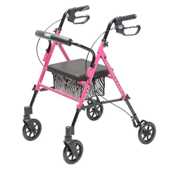 Lumex Set n’ Go Rollator, Height-Adjustable Walker with Seat, Fits Short and Tall People, Pink