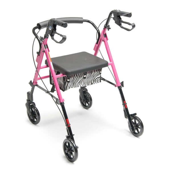 Lumex Set n’ Go Rollator, Height-Adjustable Walker with Seat, Fits Short and Tall People, Pink