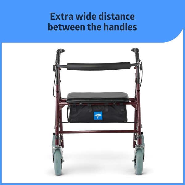 Medline Bariatric Heavy Duty Steel Rollator Supports up to 500 lbs, Strong, Comfortable Rolling Walker with 8 inch Wheels