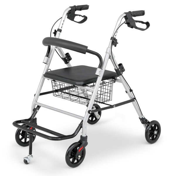 2 in 1 Folding Rollator Walker Transport Chair with Padded Backrest Lightweight Adjustable Height 4-Wheel Foldable All-Terrain Rolling Walker with Seat and Brakes for Seniors