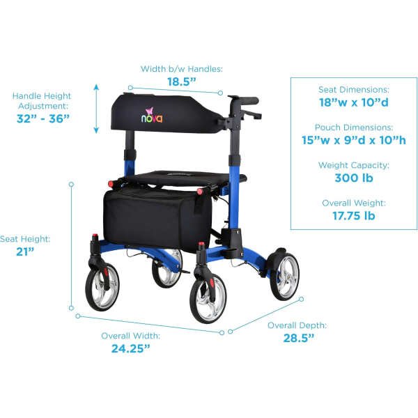 NOVA Medical Products Monarch Rollator – Blue