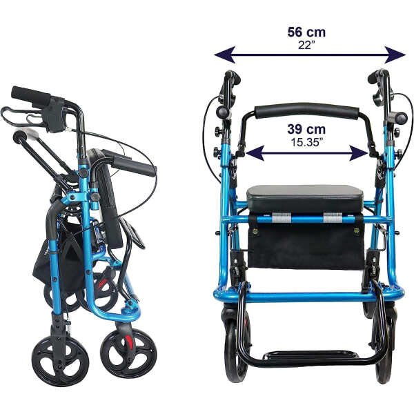 2 in 1 Rollator Walker | Rolling Walkers for Seniors Lightweight with Large Wheels, Rollator with Seat and Brakes Fold up, Medical Transport Chair Walker with Lightweight Easy Folding