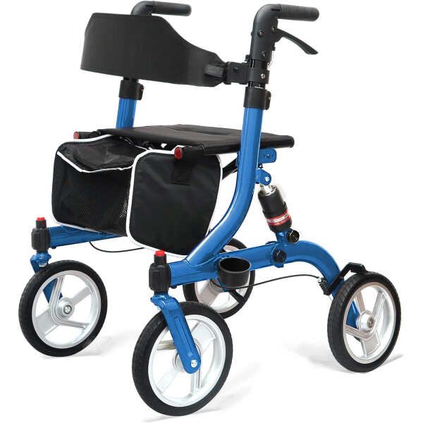 Winlove Rollator Walkers for Seniors-Folding Rollator with Seat and 10-inch All Terrain Wheels-Medical Rollator Walker Aluminium Frame with Suspension Spring and Thick Seat-Lightweight,Blue