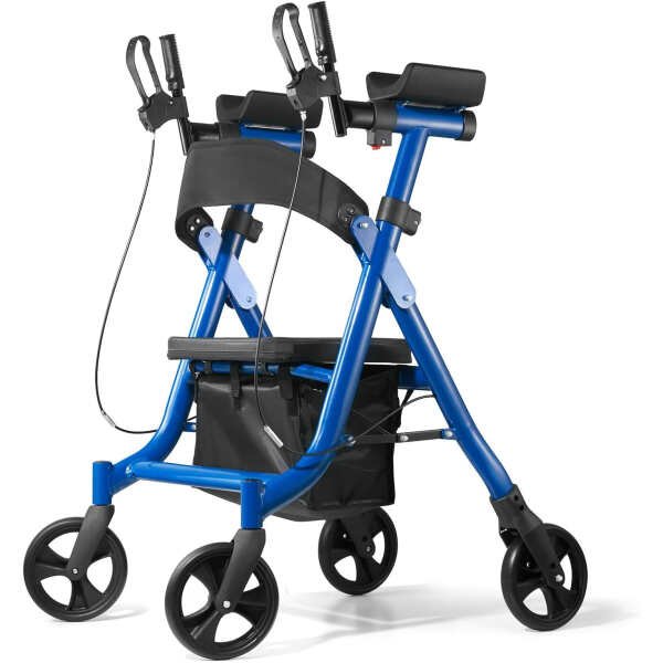 Heavy Duty Rollator Walker for Seniors, Folding Bariatric Walker with 8″ Big Front Wheels- Rolling Mobility Walking Aid for Adult Elderly, Aluminum Frame, Blue