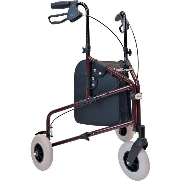 Freedom Lightweight Retractable 3 Wheel Walker with Balloon Tires, Rollator Walker for Seniors with Height Adjustable Handles with Loop Locking Brakes (Burgendy Red)