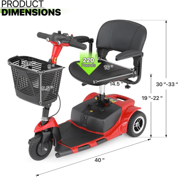 Magshion Folding Mobility Scooter for Adults and Seniors, Foldable Heavy-Duty All-Terrain, 3-Wheel (Red)