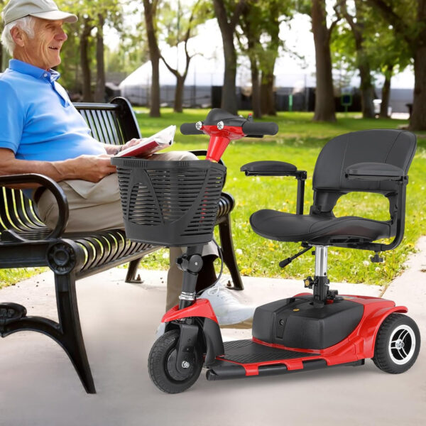 Magshion Folding Mobility Scooter for Adults and Seniors, Foldable Heavy-Duty All-Terrain, 3-Wheel (Red)